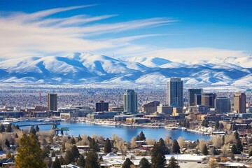A view of Reno's skyline in Nevada. Generative AI - obrazy, fototapety, plakaty