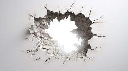 Hole in concrete isolated on transparent or white background