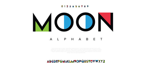 Moon Modern abstract digital alphabet font. Minimal technology typography, Creative urban sport fashion futuristic font and with numbers. vector illustration © Logo