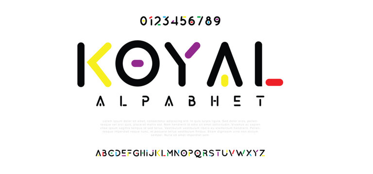 Koyal Modern abstract digital alphabet font. Minimal technology typography, Creative urban sport fashion futuristic font and with numbers. vector illustration