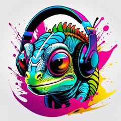 image of a chameleon on a bright abstract background   created with generative AI software