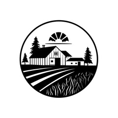 Farmhouse with windmill in field logo AI generative image
