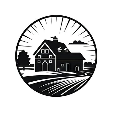 recommend clip art: Farmhouse with windmill in field logo AI generative image