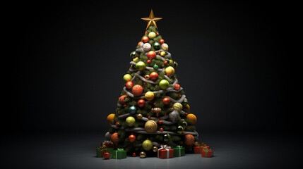 Sapin de Noël décoré, décoration pour Noël. Ambiance hivernale, fête, célébration. Pour conception et création graphique.