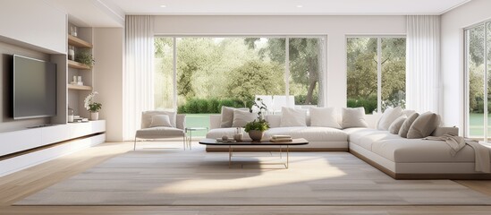 Fototapeta premium Gorgeous new home with a beautiful living room With copyspace for text