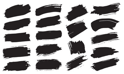 set of brush stains, black paint brush stroke, black ink splash, grunge black color brushes