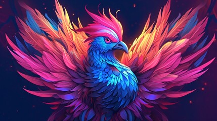 an illustration of chinese phoenix pink and blue color.Generative AI