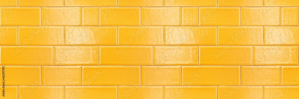 Poster yellow colored rectangular rectangles brick subway tiles wall texture wide background banner panoram