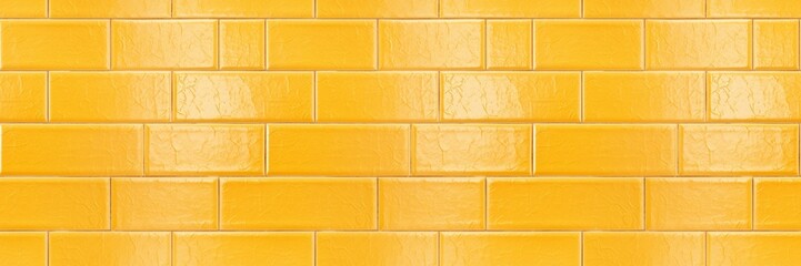 Yellow colored rectangular rectangles brick subway tiles wall texture wide background banner panorama, seamless pattern