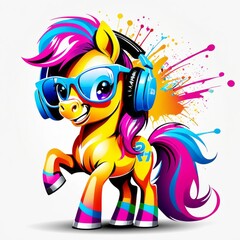 bright abstract image of a pony with glasses  created with generative AI software
