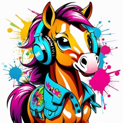bright abstract image of a pony with glasses  created with generative AI software