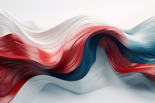 Abstract combination of smooth blue and red twisted waves with modern minimalist 3D renders and industrial design on a white background. Generative AI