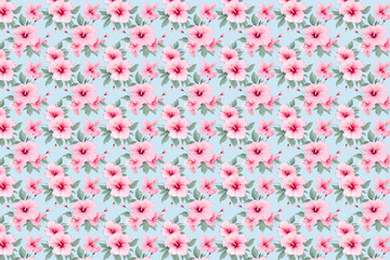 pastel pink and blue hibiscus flowers seamless pattern