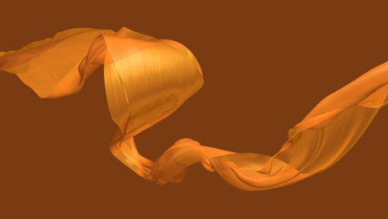 Orange cloth flying the wind on dark orange background 3d render