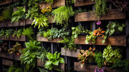 Naklejka na ściany i meble A hanging garden decorated with green plants