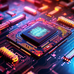 Obraz premium Computer chip, processor chip, AI chip, technology of the future represented as a computer chip, computer science, processing power, processor