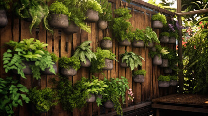 A hanging garden decorated with green plants
