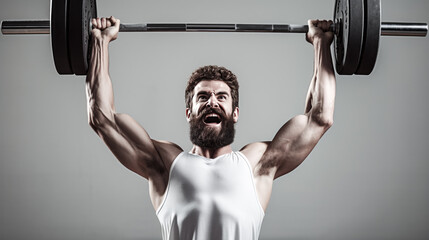 Naklejka premium A man works out at the gym, determined to build his strength and improve his health through weightlifting.