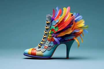 Explore a unique artistic portrayal showcasing the innovative and imaginative world of shoe fashion design. Ai generated
