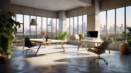 Minimalist design concrete office space