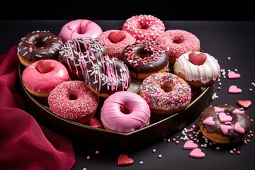 A sweet celebration of love with heart-shaped donuts on Valentine's Day. Generative AI