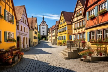 Fototapeta na wymiar Vibrant timber-framed houses in Rothenburg ob der Tauber, Germany. Generative AI
