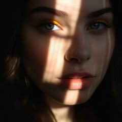 Shadow drawing on the face of a young girl model with makeup