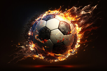 Naklejka premium Ignite your passion for football with a dynamic representation featuring a blazing ball on fire capturing the intensity and excitement of the beautiful game. Ai generated