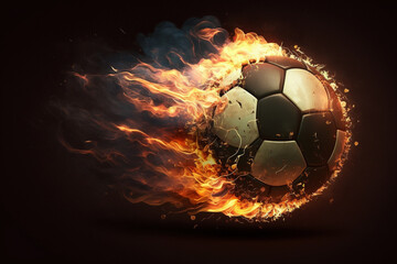 Fototapeta premium Ignite your passion for football with a dynamic representation featuring a blazing ball on fire capturing the intensity and excitement of the beautiful game. Ai generated