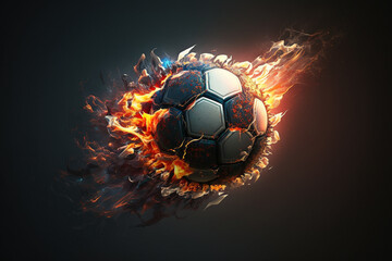 Fototapeta premium Ignite your passion for football with a dynamic representation featuring a blazing ball on fire capturing the intensity and excitement of the beautiful game. Ai generated