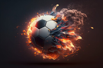 Fototapeta premium Ignite your passion for football with a dynamic representation featuring a blazing ball on fire capturing the intensity and excitement of the beautiful game. Ai generated