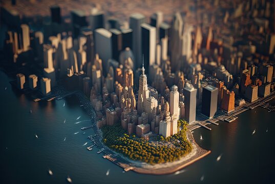 Business City Center, Downtown Skyscrapers Landscape, Sky Scrapers Panorama, City Miniature Diorama
