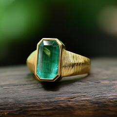 Modern designer ring in antique style with emerald - obrazy, fototapety, plakaty