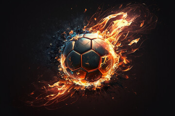 Fototapeta premium Ignite your passion for football with a dynamic representation featuring a blazing ball on fire capturing the intensity and excitement of the beautiful game. Ai generated