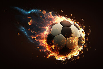 Fototapeta premium Ignite your passion for football with a dynamic representation featuring a blazing ball on fire capturing the intensity and excitement of the beautiful game. Ai generated
