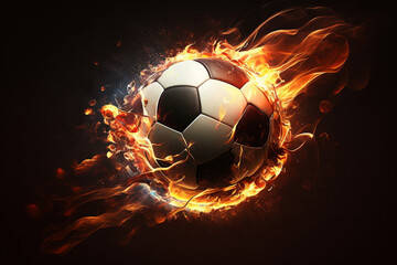 Fototapeta premium Ignite your passion for football with a dynamic representation featuring a blazing ball on fire capturing the intensity and excitement of the beautiful game. Ai generated