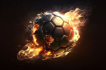 Ignite your passion for football with a dynamic representation featuring a blazing ball on fire capturing the intensity and excitement of the beautiful game. Ai generated