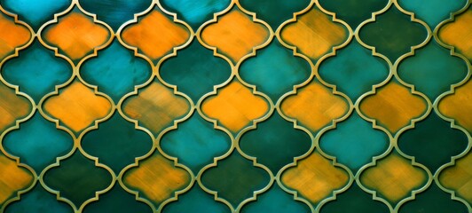 Abstract yellow turquoise green geometric moroccan marrakech tiles wallpaper texture background banner pattern - Vintage retro concrete stone ceramic cement tiles wall