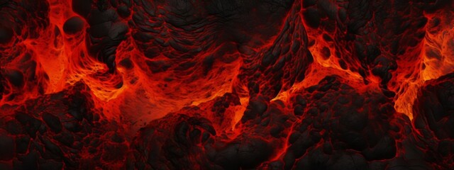 Lava texture fire background rock volcano magma molten hell hot flow flame pattern seamless. Earth lava crack volcanic texture ground fire burn explosion stone liquid black red inferno planet relief. - obrazy, fototapety, plakaty