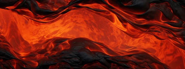 Tuinposter Lava texture fire background rock volcano magma molten hell hot flow flame pattern seamless. Earth lava crack volcanic texture ground fire burn explosion stone liquid black red inferno planet relief. © Максим Зайков