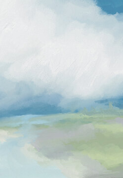 Impressionistic Soft Cloudscape, Landscape, Seascape - Digital Painting, Illustration, Design, Art, Artwork, Background, Backdrop, Wallpaper, border, Flier, Poster, Social Media Post, Ad, Publication
