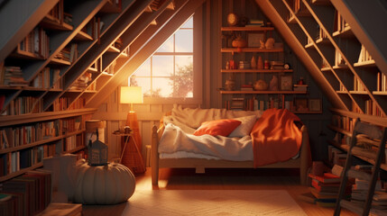 An attic transformed into a cozy reading nook