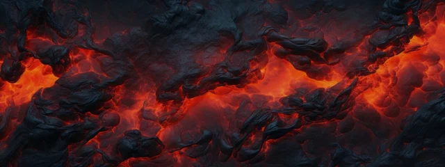 Foto op Aluminium Lava texture fire background rock volcano magma molten hell hot flow flame pattern seamless. Earth lava crack volcanic texture ground fire burn explosion stone liquid black red inferno planet relief. © Максим Зайков