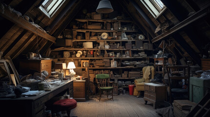 Obraz na płótnie Canvas An attic transformed into a cozy reading nook