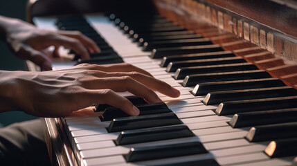 Obraz premium Close-up of a person's male hands expertly playing the piano keys