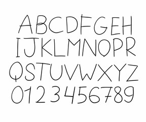 Scribble black english latin abc alphabet font A to Z collection. Vector illustration in doodle hand written style isolated on white background. For logo, typography, design, decorating, school, menu.