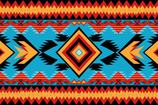 Indigenous tribal Ikat pattern, Vibrant handwoven geometric textile culture.