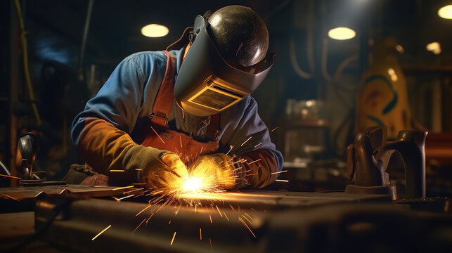 A factory where skilled workers are engaged in arc welding