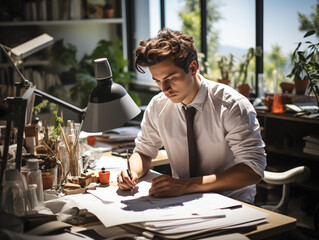 Young entrepreneur at work in his office Generative AI