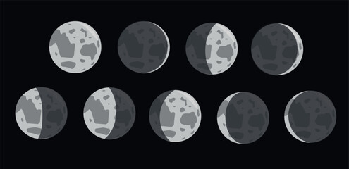 Moon Phases vector. Lunar calendar. Lunar phases vector illustration